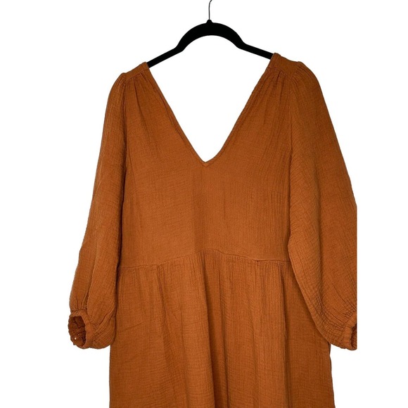 NWT Madewell Womens Midi Dress XS Lightspun V Neck Double Gauze Pockets Brown - Picture 6 of 15